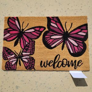 Spring Summer Purple Pink Butterfly Garden Outdoor Coir WELCOME Door Mat 18x28"